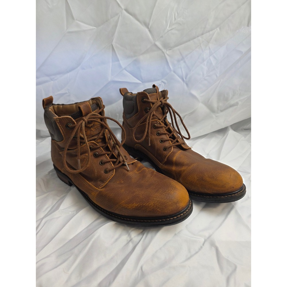 Mens Brown Lace Up Work Boots Distressed Synthetic Upper Size 13 713226-09H